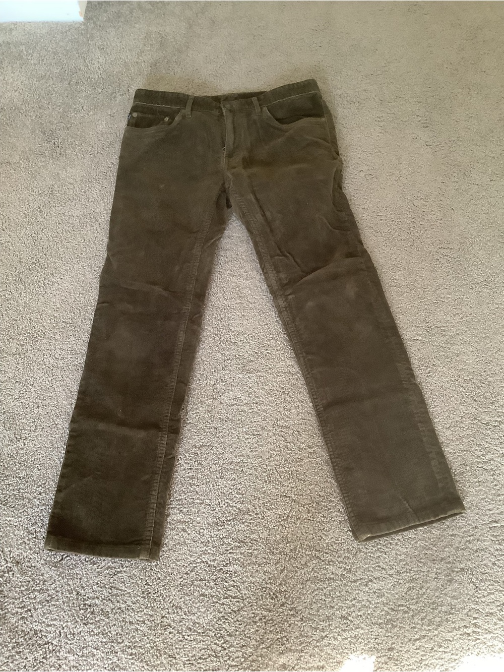 Polo Ralph Lauren Men's Army Green/Brown Corduroy Jeans, 30x32, slim fit